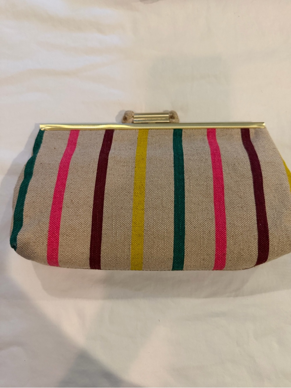 NWT! J. Crew Canvas Stripe Kiss-Lock Clutch in Multi-Stripe